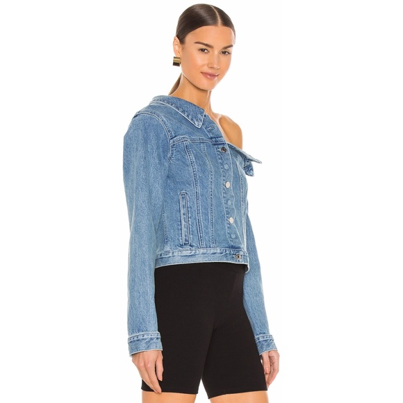 NEW Revolve RtA Rebecca One Shoulder Denim Jacket Natural Blue XS - Picture 4 of 17